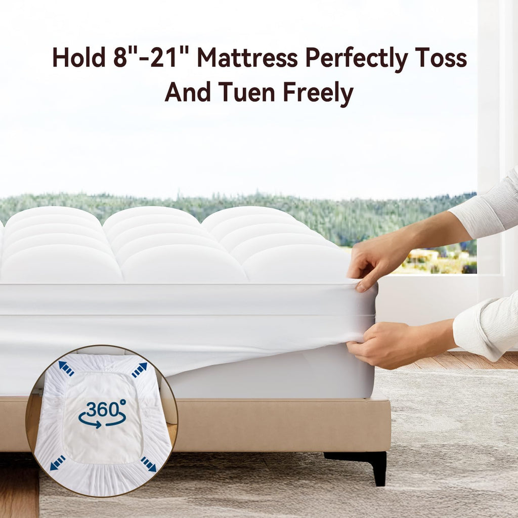 Queen Mattress Topper, Thick Pillow Top Mattress Pad, Plush Comfort | Queen Size Bed Topper with Deep Pocket