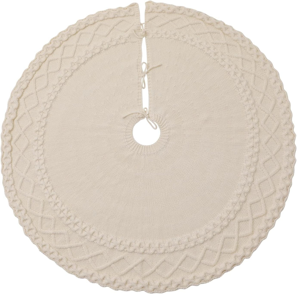 White Knit Tree Skirt 48" - Ivory Knitted Christmas Tree Skirt Mat Party Holiday Ornaments Christmas Decorations
