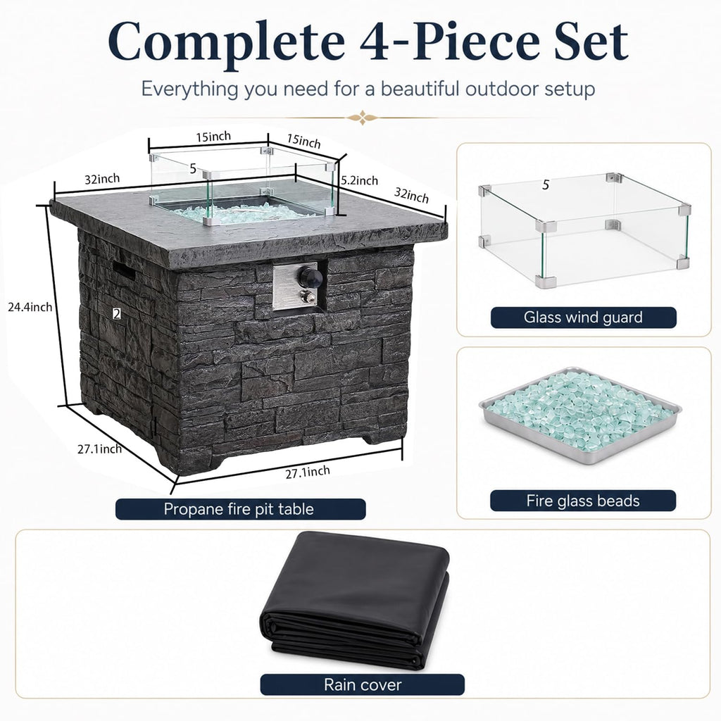 4-Piece Propane Fire Pit Table Set, 50, 000 BTU Outdoor Gas Fire Table