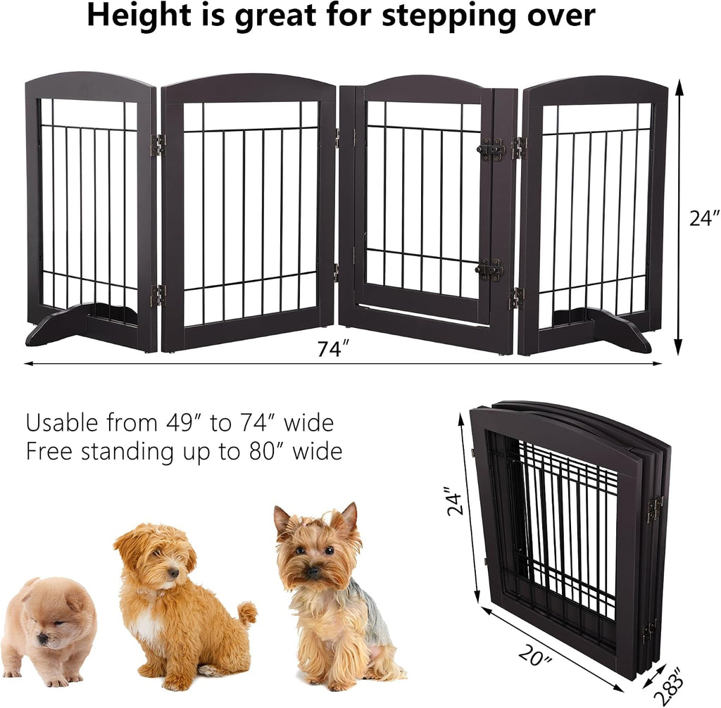 Dog Gate Indoor with Door, Freestanding Pet Gate for Doorway, Stair