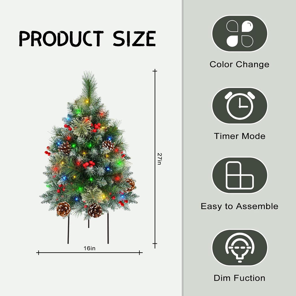 Christmas Tree Urn Filler with Timer, Pre-lit Warm White & Multi-Color Changing LED Lights, Artificial Xmas Tree