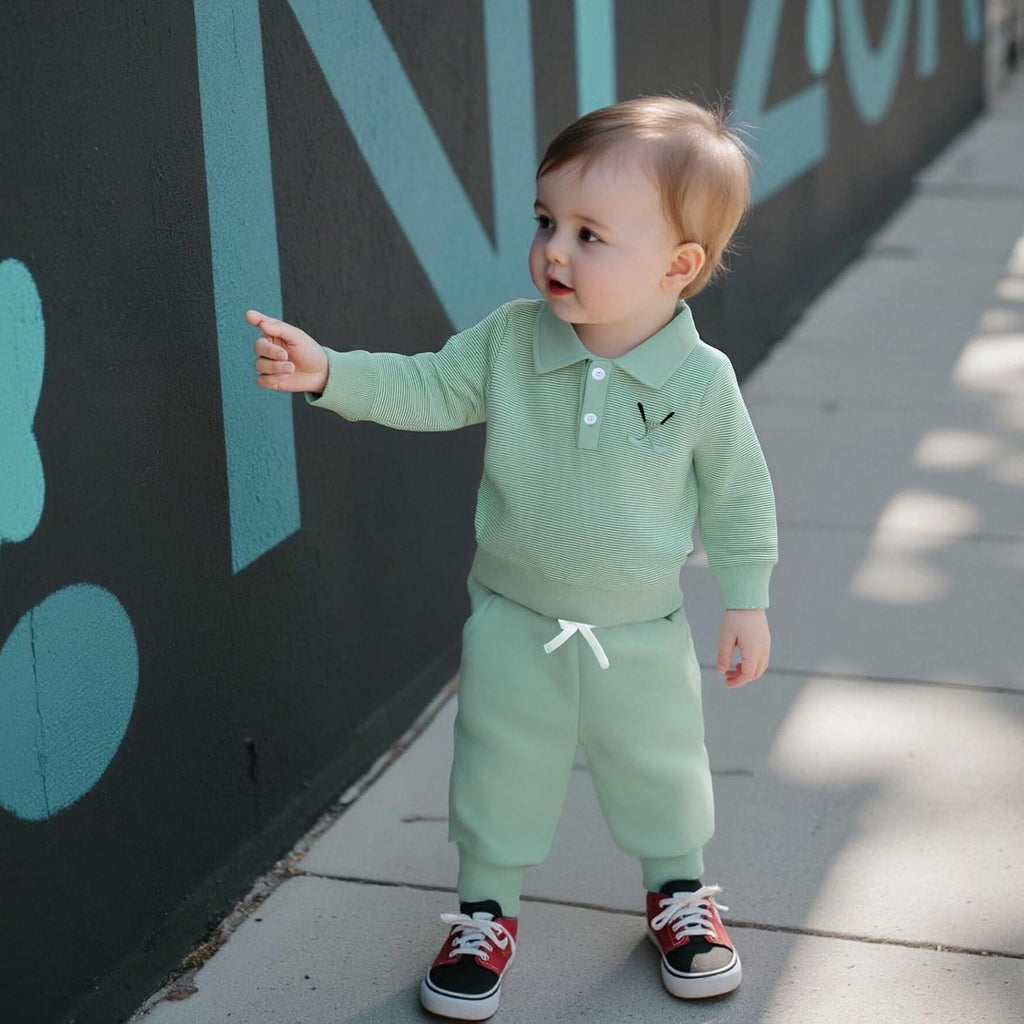 Toddler Boy Girl Golf Outfit Stripes Long Sleeve Sweatshirt Shirt Cute Pants Set Kids Baby Fall Winter Clothes