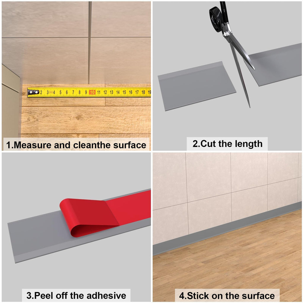 Peel and Stick Baseboard Trim, 4 Inch Rubber Baseboard Vinyl Wall Base, Flexible Baseboard Molding Trim, Adhesive