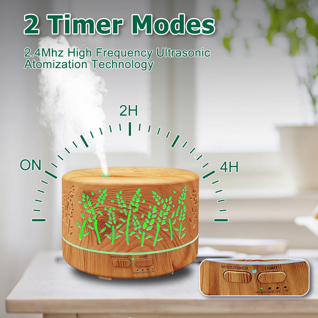 600ml Essential Oil Diffuser for Large Room, 20H Long Lasting Aromatherapy