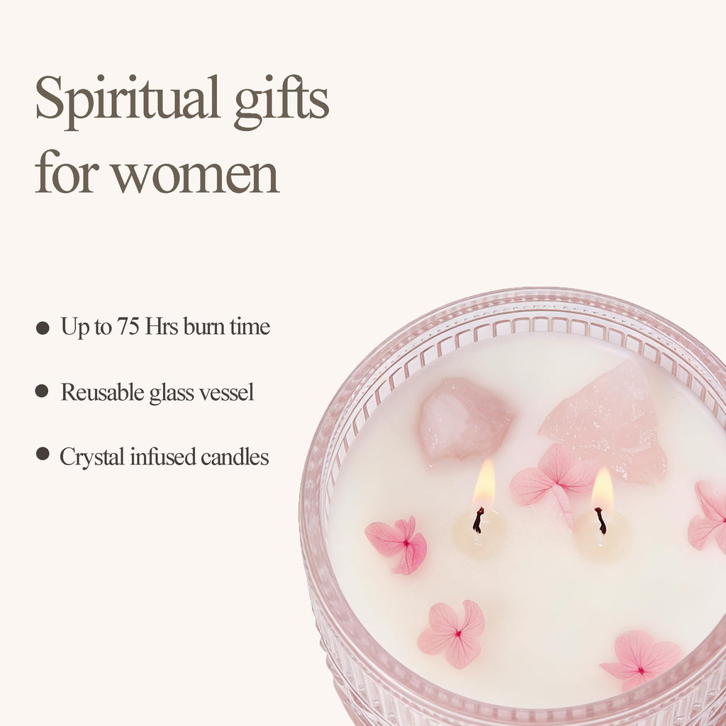 Pink Crystal Candles Champagne Bubbles Candle Scented, Highly Scented, Non-Toxic, Unique Meditation Spiritual Gifts