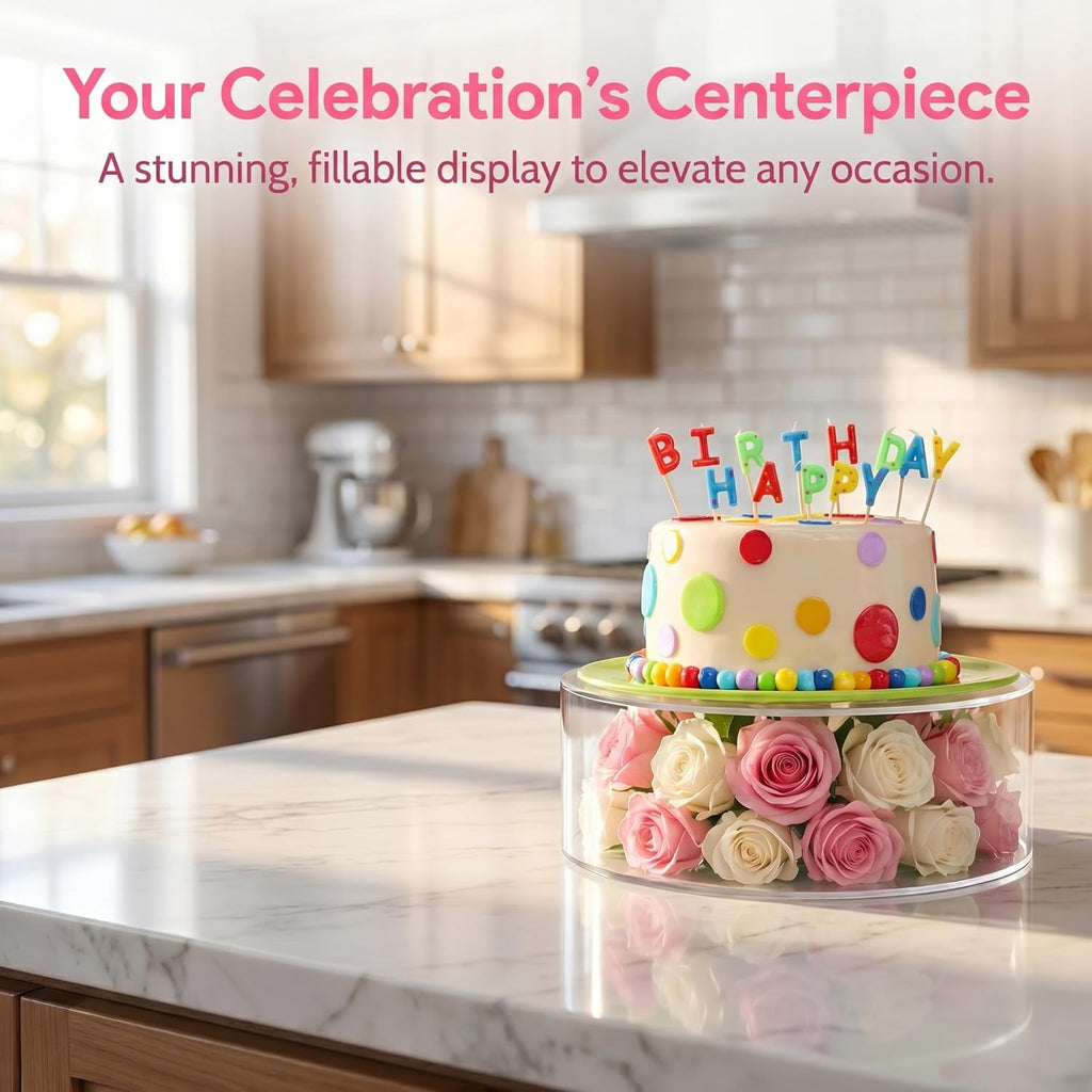 11.8 Inch Clear Acrylic Cake Stand, Round Cylinder Display Riser Dessert Cupcake Holder with Hollow Bottom Removal