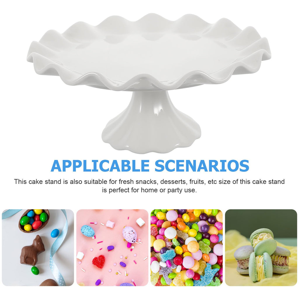 Ceramic Cake Stand White Decorative Dessert Display Plate Footed Wavy Edge Cake Stand for Snacks Cookies Fruit Salad