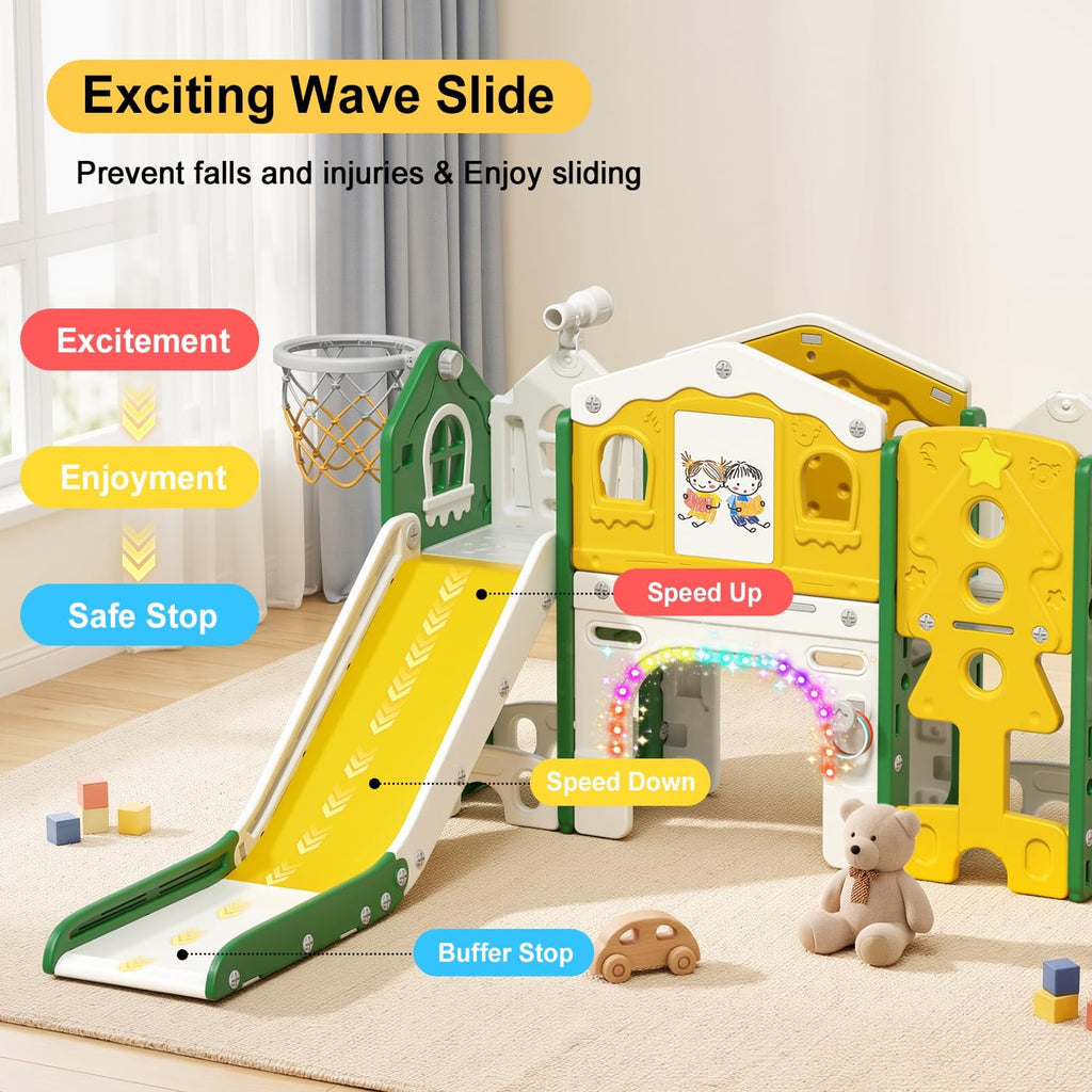 10 in 1 Toddler Slide for Toddlers Aged 1-3 Indoor Playset Green