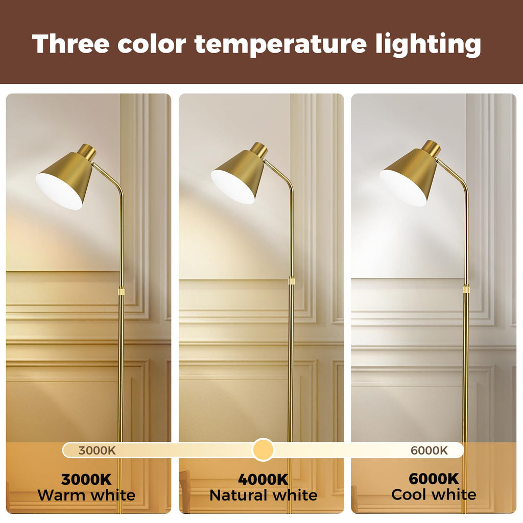 Black Gold Modern Reading Lamps Floor Standing, 12W Dimmable LED Vintage Floor Lamps, Adjustable Heights Antique