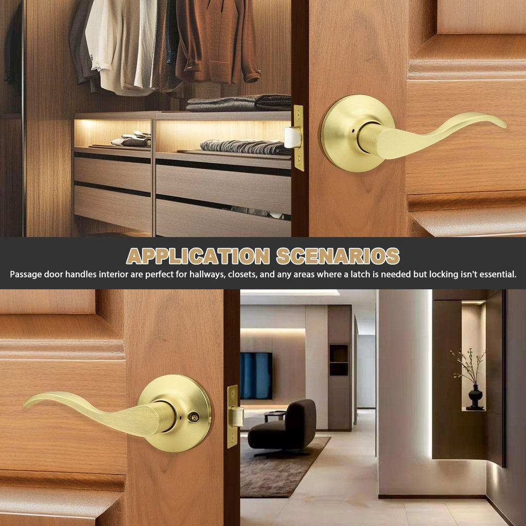 Gold Door Handles Interior Wave Passage Door levers Brushed Gold Interior Door Handles for Hall Closet Reversilble