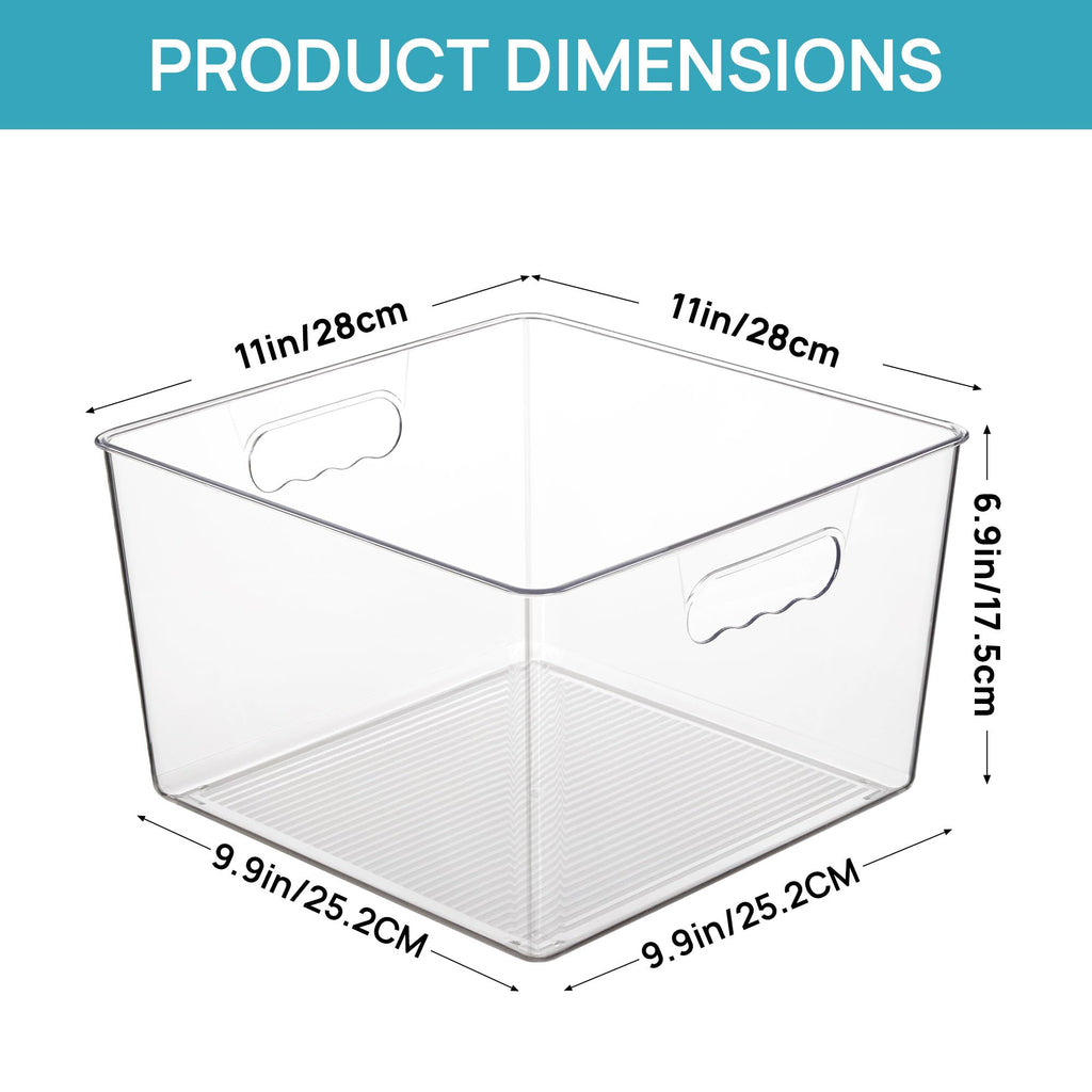 4 Pack Extra Large Clear Storage Bins, 11x11 Cube Organizer