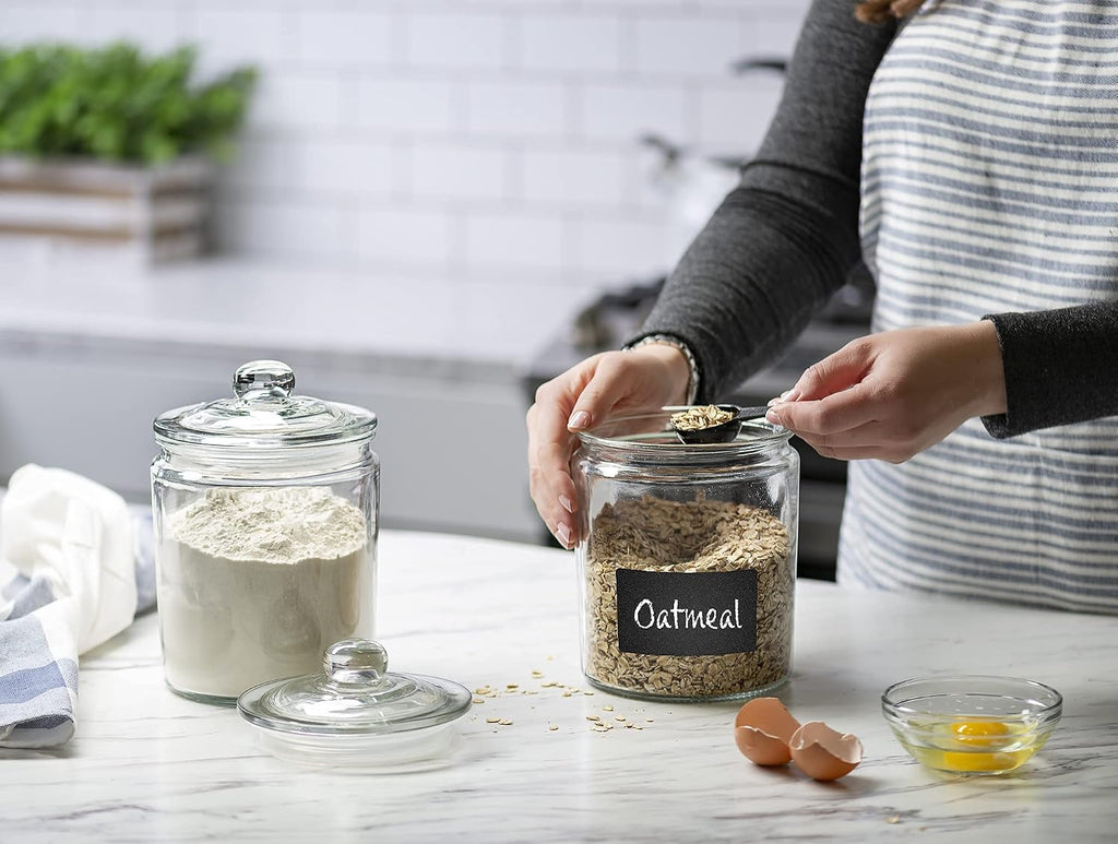 Glass Canister Set Counter + Labels & Marker - Glass Cookie Jars with Airtight Lids - Food Storage - Set of 2