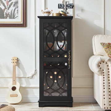 Wine Bar Cabinet with Glass Door, 43" Black Liquor Cabinet