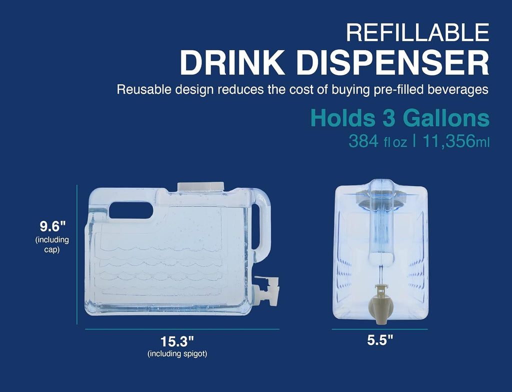 Arrow Slimline Drink Dispenser for Fridge, 3 Gallon - Plastic Beverage Dispenser with Spigot - Space-Saving Design