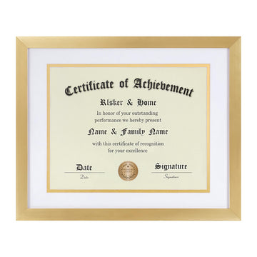 8.5 x 11 Certificate Frame Gold with White Mat Gold Rim