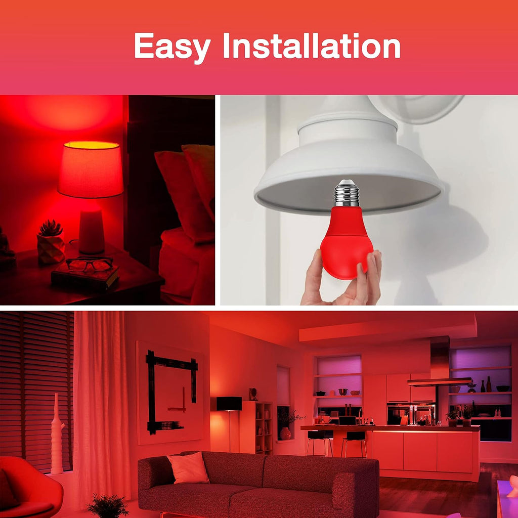 LED Red Light Bulb 60W Equivalent, 9W LED E26 Base Red Color Bulbs