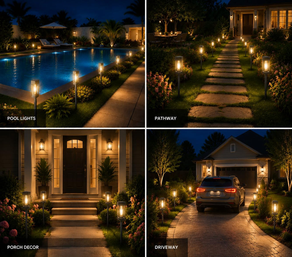 Solar Pathway Lights Outdoor, 8 Pack Tungsten Filament Solar Lights, 3 Modes Auto On/Off, IP65 Waterproof, Dusk to
