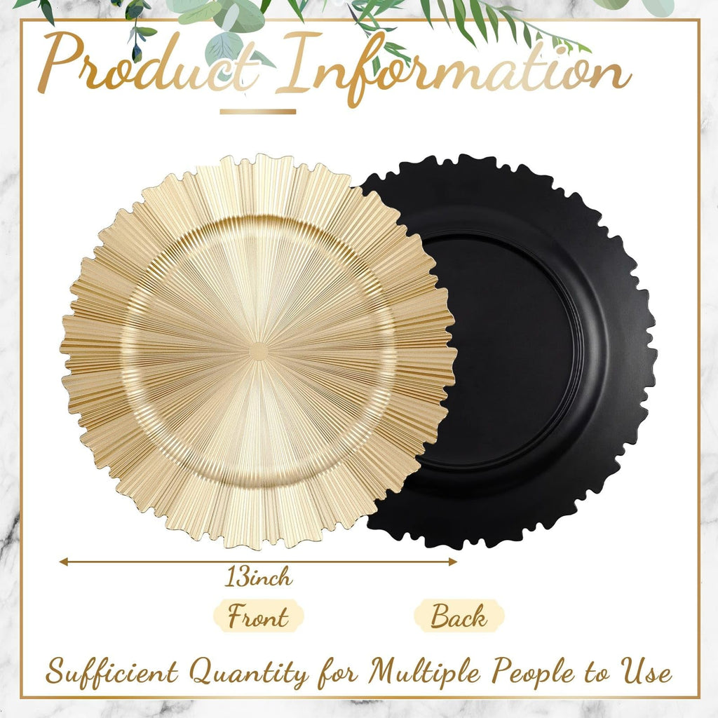 50 Pcs Champagne Gold Charger Plates Bulk, 13 Inch Round Chargers
