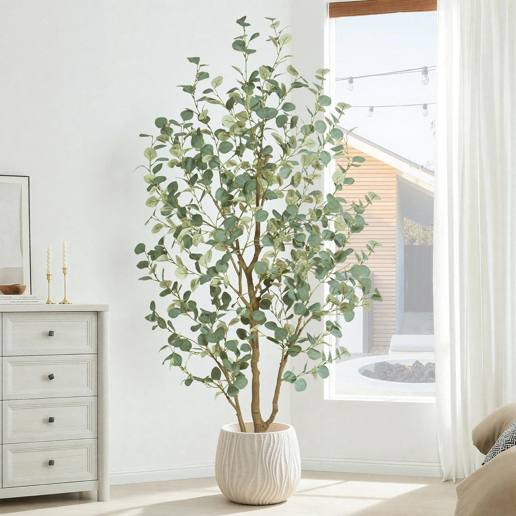 6FT Artificial Eucalyptus Tree Indoor, Faux Eucalyptus Tree with 636 Silk Leaves, Tall Fake Tree - Artificial Tree