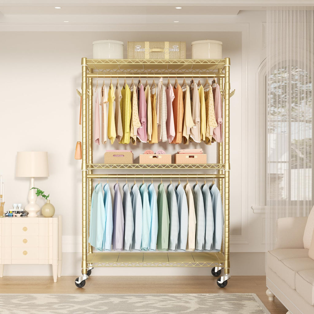 P1 Plus Rolling Clothes Rack, 22mm Diameter Heavy Duty Garment Rack