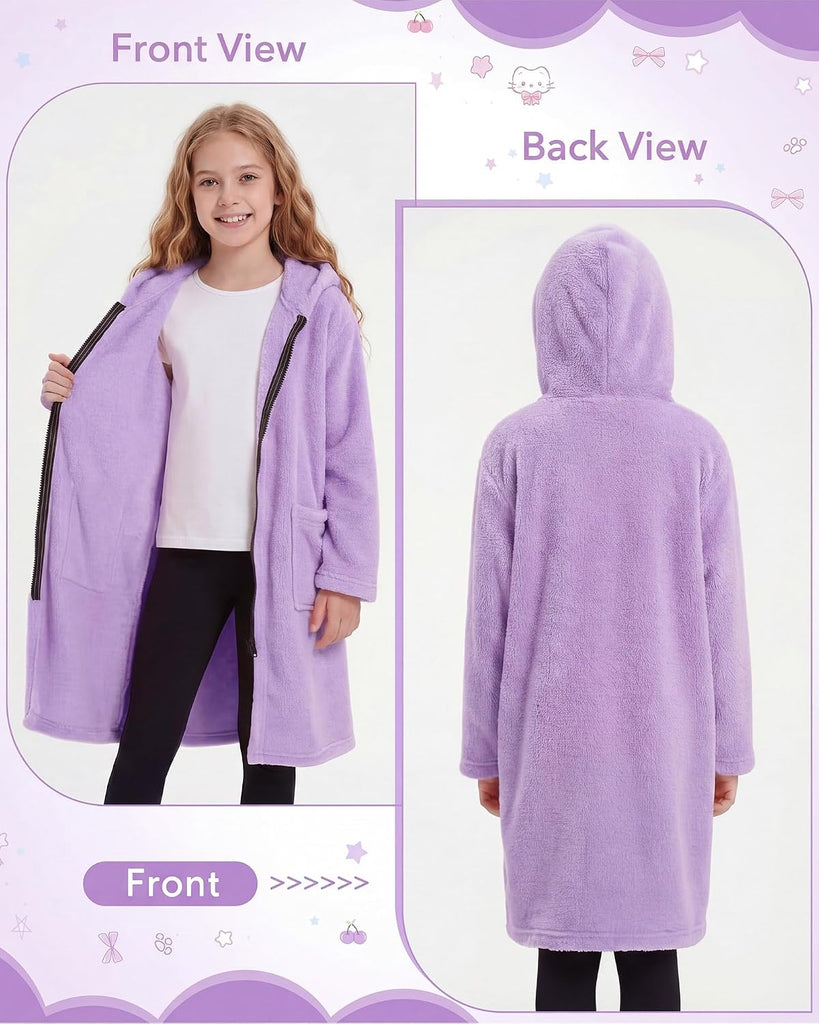 Kids Hooded Bath Towel, Soft Warm Zipper Swim Parka