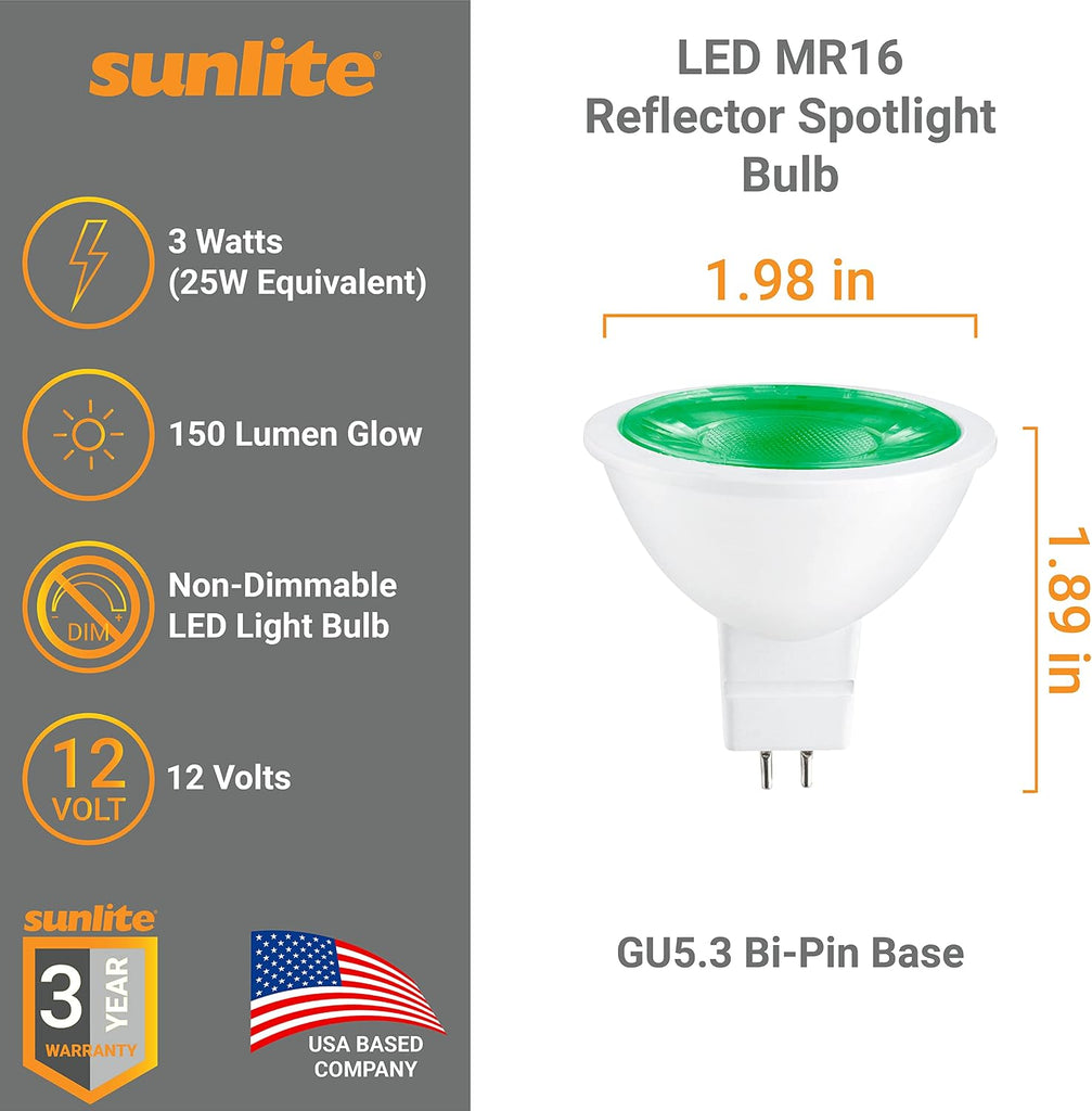 LED MR16 Reflector Spotlight Bulb, 150 Lumens, 3 Watts (25W Halogen Bulb EQ) 12V, GU5.3 Bi-Pin Base, Non-Dimmable
