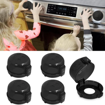 Childproof Stove Knob Safety Covers, Black Oven Knob Covers, 5 Pack