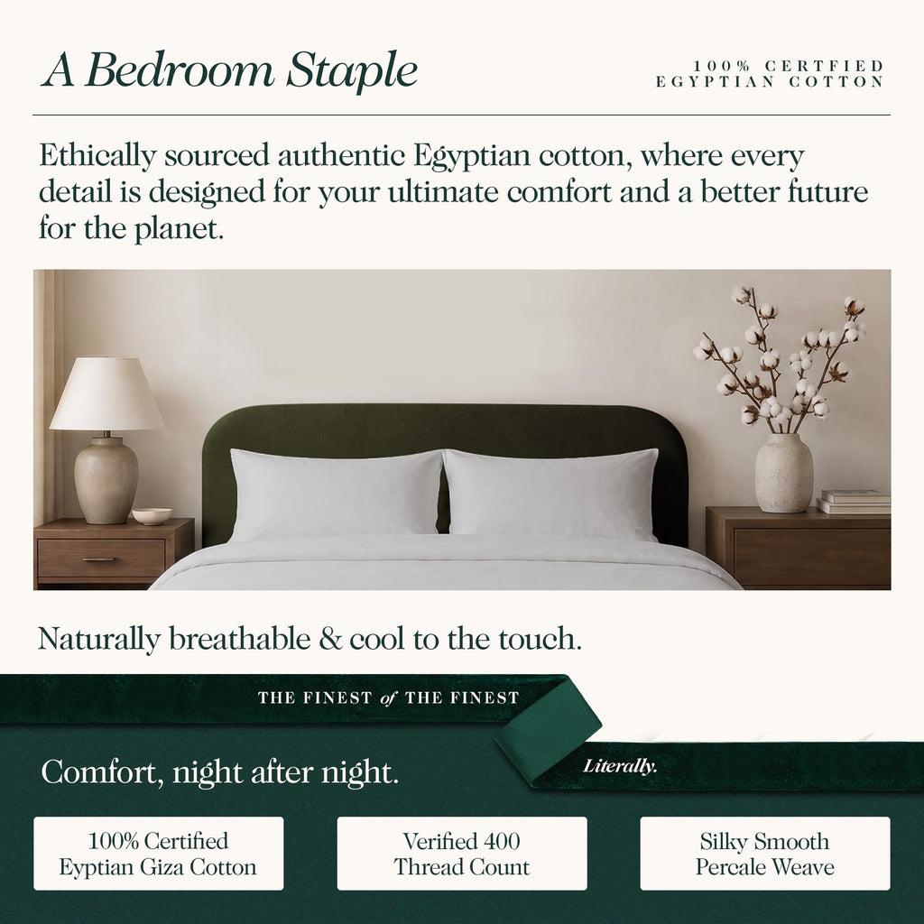 100% Egyptian Cotton Percale Sheets Split King, 400 TC, 5 Pc, Light Grey