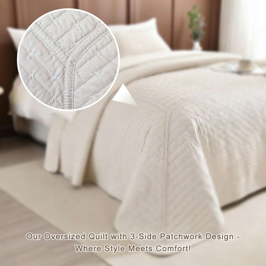 Oversized King Size Bedspread 128x120, 3pcs Extra Large Lightweight Summer Quilt Coverlet King Size, Wheat Cal King