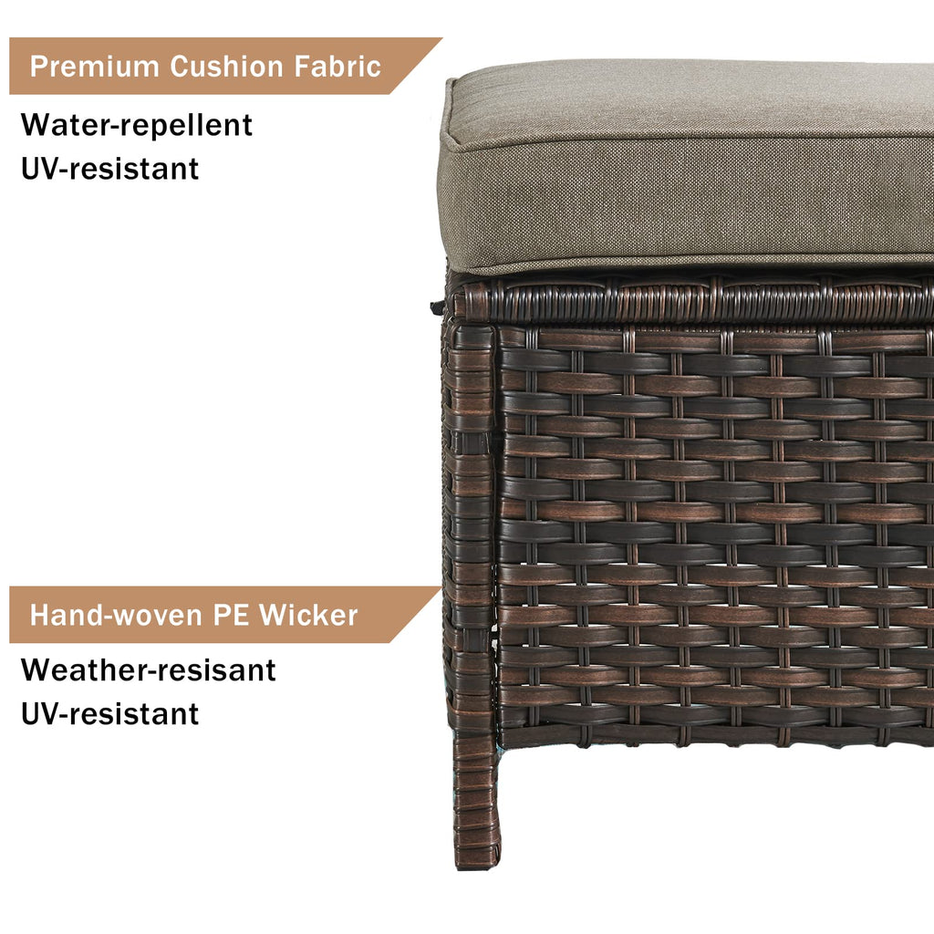 Outdoor Ottomans Set of 2 PE Wicker Steel Frame Outdoor Footstool, Backyard, Additional Seating, Side Tables with