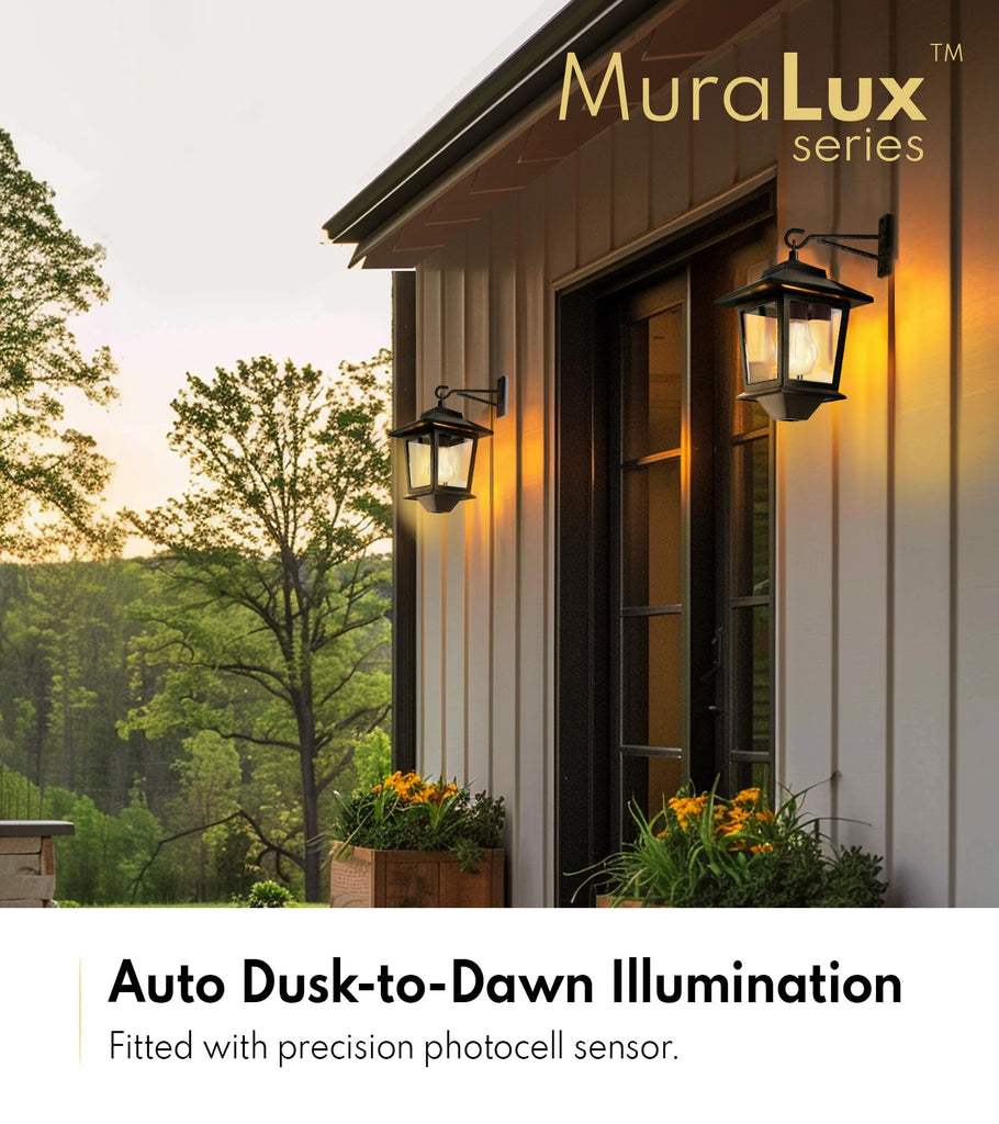2 Pack Solar Wall Lanterns, Outdoor Hanging Lights with 4 Solar Panels, Dusk to Dawn Led Outdoor Wall Sconce, Anti-Rust