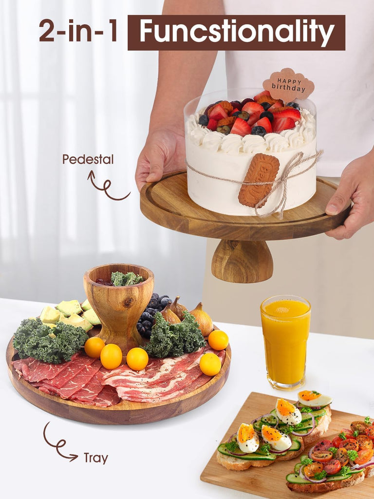 Acacia Wood Cake Stand with Acrylic Lid, 2-in-1 12 inch Round Cake Holder