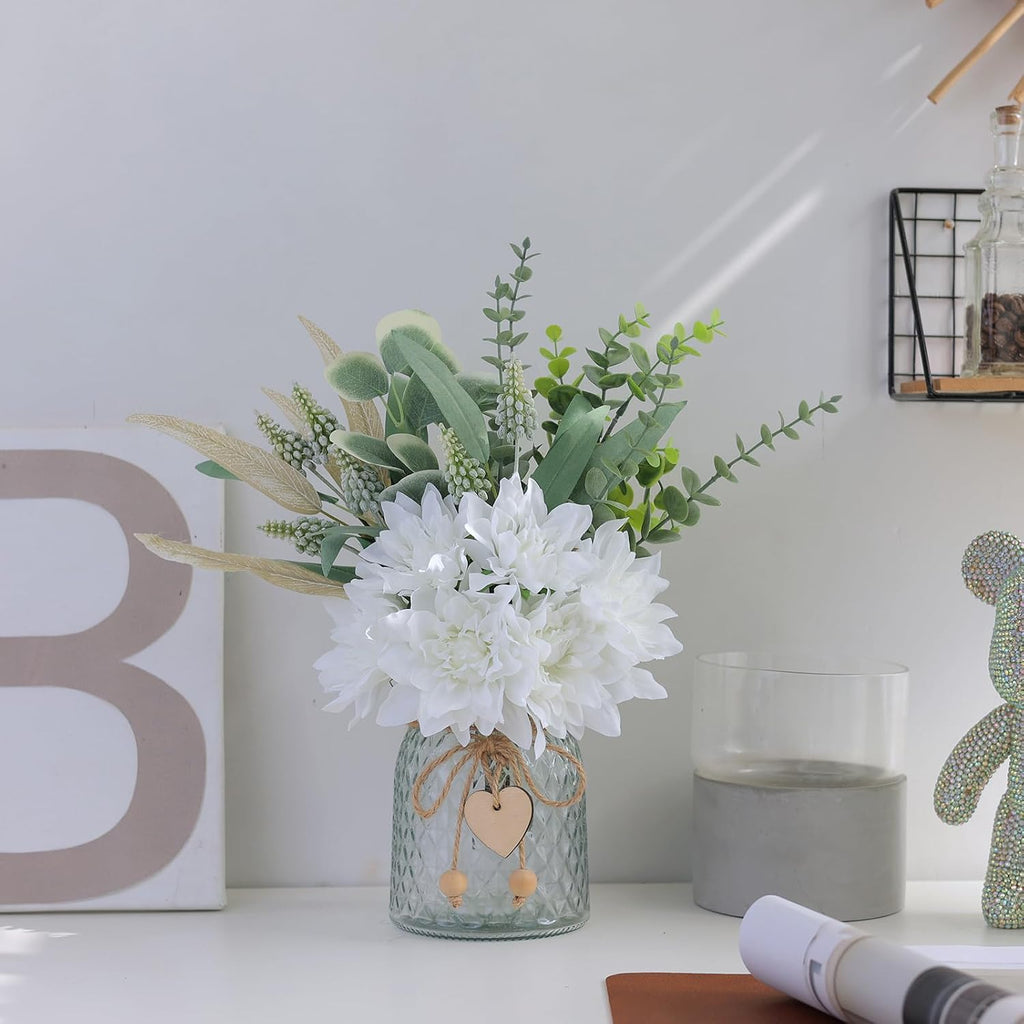 14.5" Artificial Dahlia Flowers with Vase Decor (White)