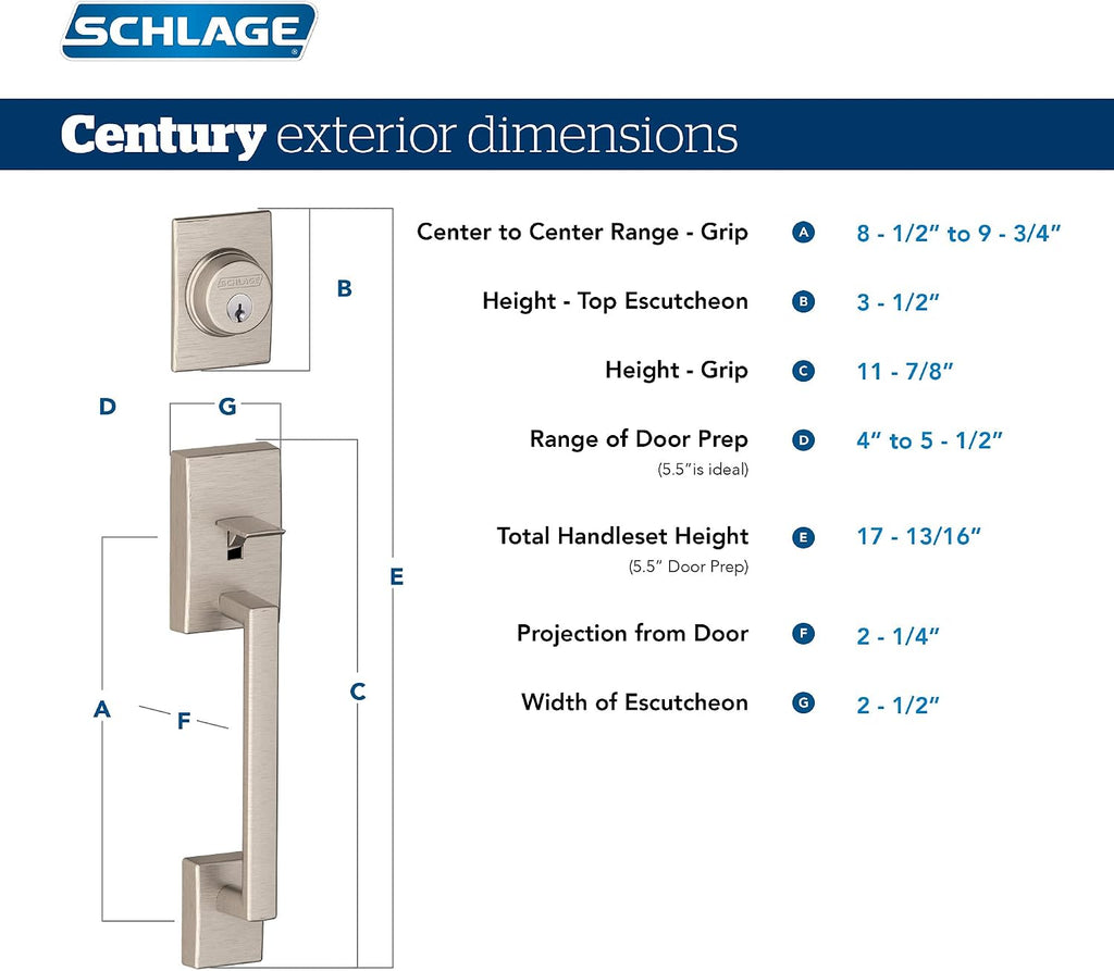 F60 CEN 622 LAT CEN Century Front Entry Handleset with Latitude Lever, Alloy steel, Deadbolt Keyed 1 Side, Matte Black - Door Handleset