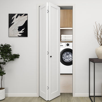 30 in.x 80 in. Bifold Barn Door, 1 Panel Shaker Style White Primed Bifold Closet Door, Hollow Core Interior Barn