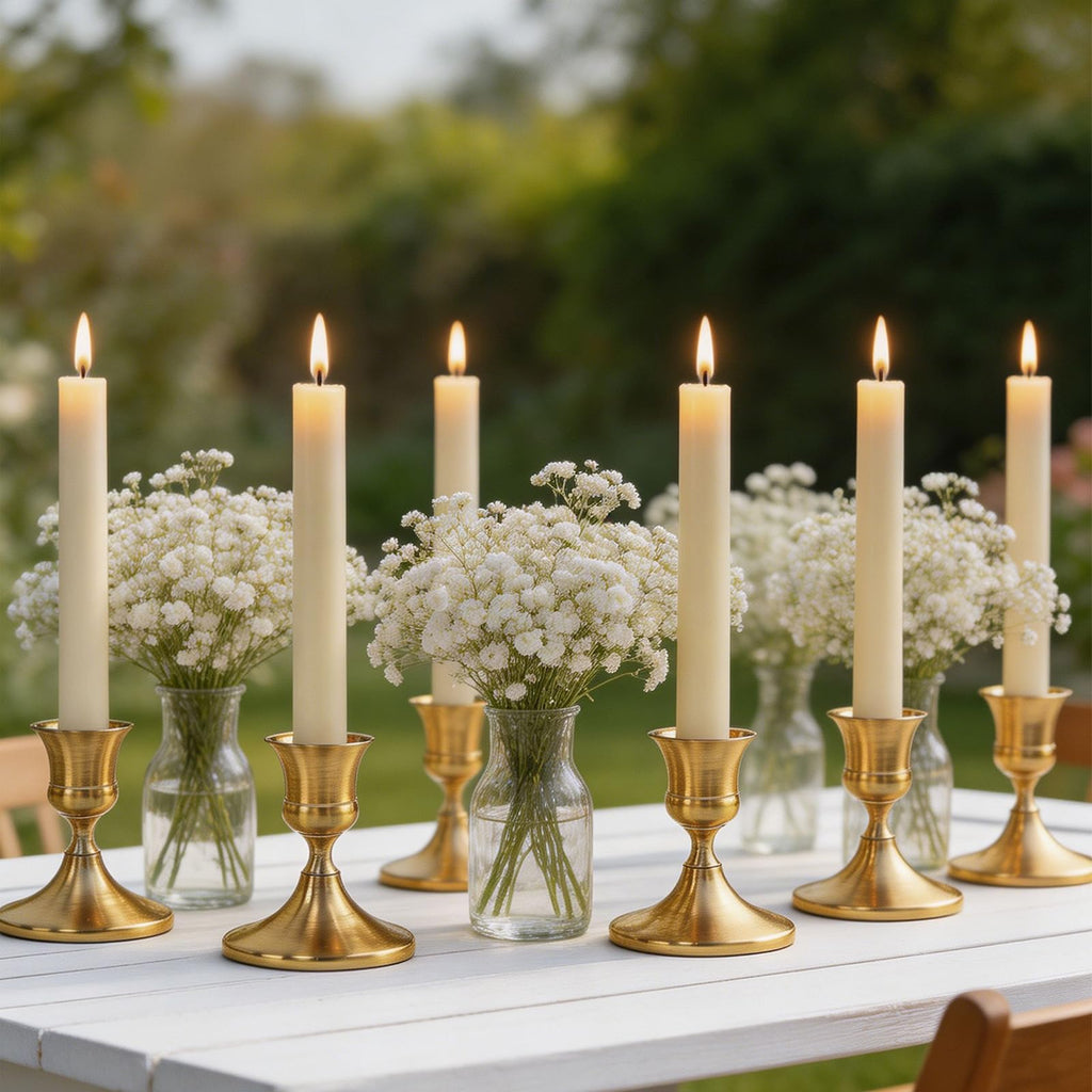 6PCS Brass Gold Candlestick Holders Set, Small Decorative Candle Holders for Taper Candles, Vintage Metal Candlestick