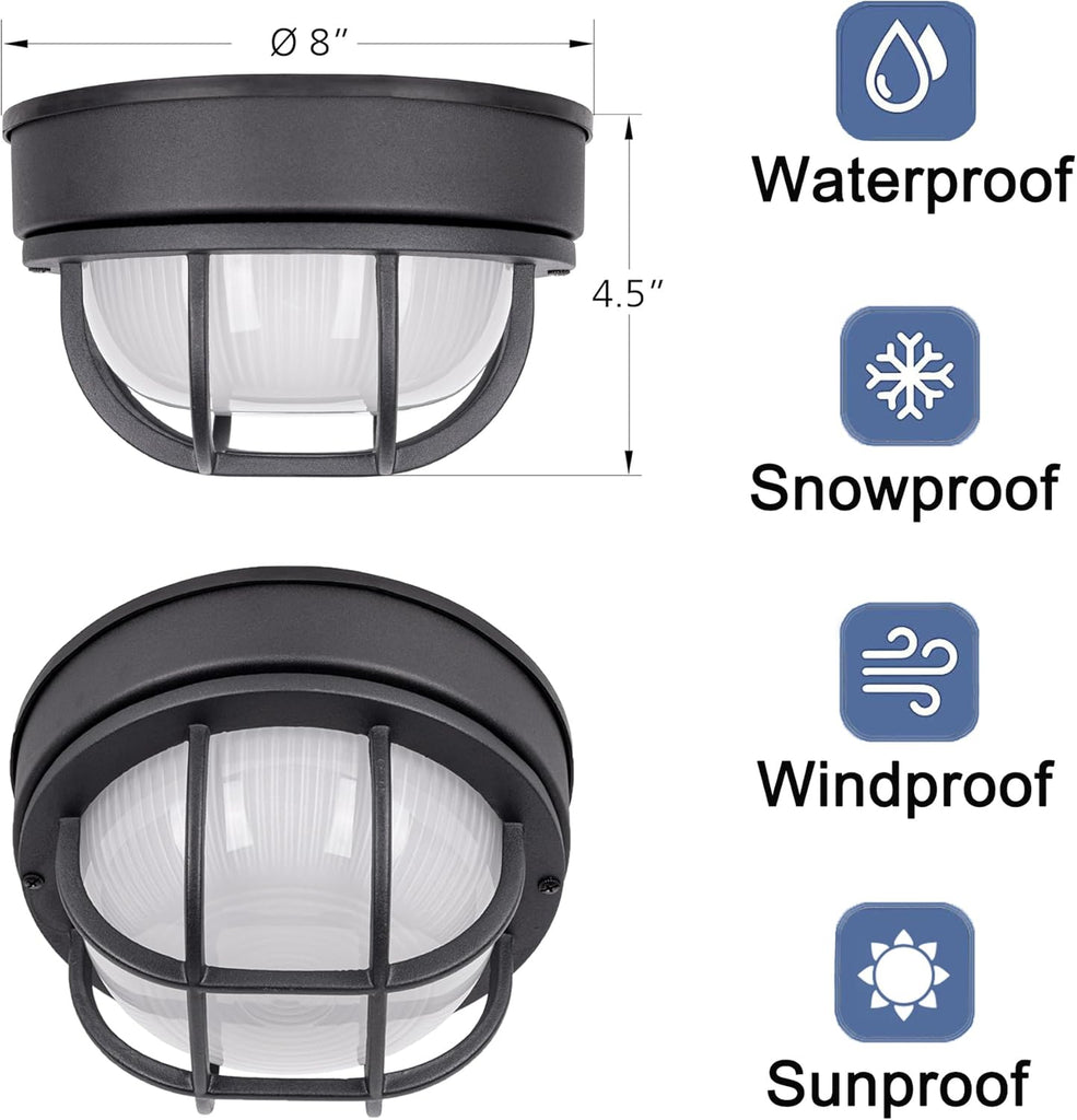YoonLIT 8.0 inch Outdoor LED Bulkhead Light Fixture, Wall or Ceiling Flush Mount Waterproof, for Porch, Basement