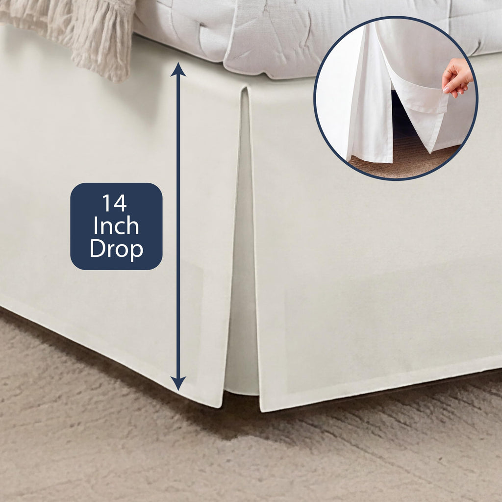 Tailored Bed Skirt Classic 14" Drop Length Pleated Styling, Twin, Bone