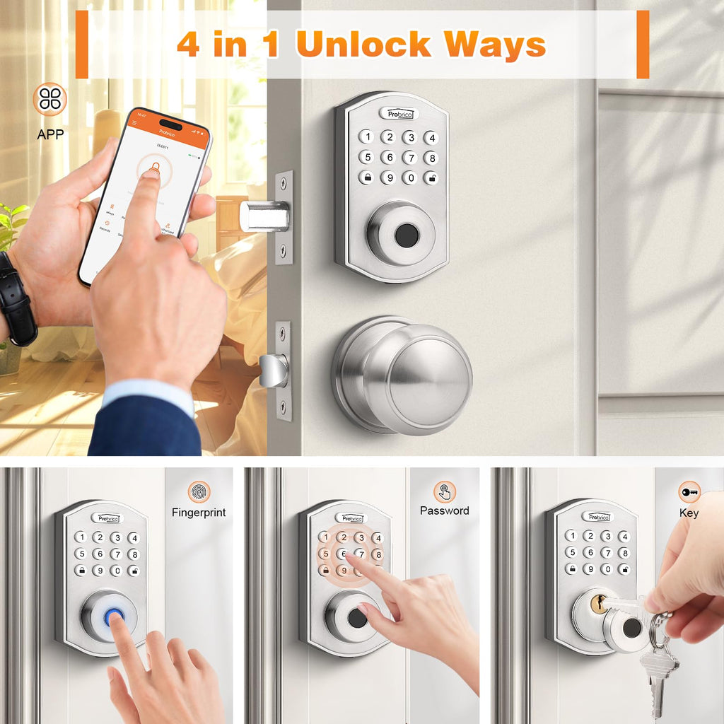 Smart Keyless Entry Door Lock with Knob Set, Satin Nickel