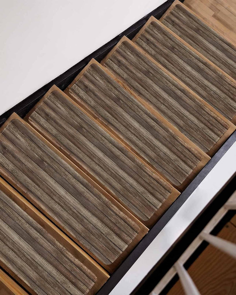 Brown Wood Grain Stair Treads Realistic Wooden Board Texture Farmhouses Indoor Non Slip Peel and Stick Stair Treads