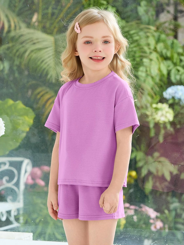 Toddler Baby Girl 2 Piece Summer Outfits Little Kids Short Sleeve T-Shirts and Shorts Set