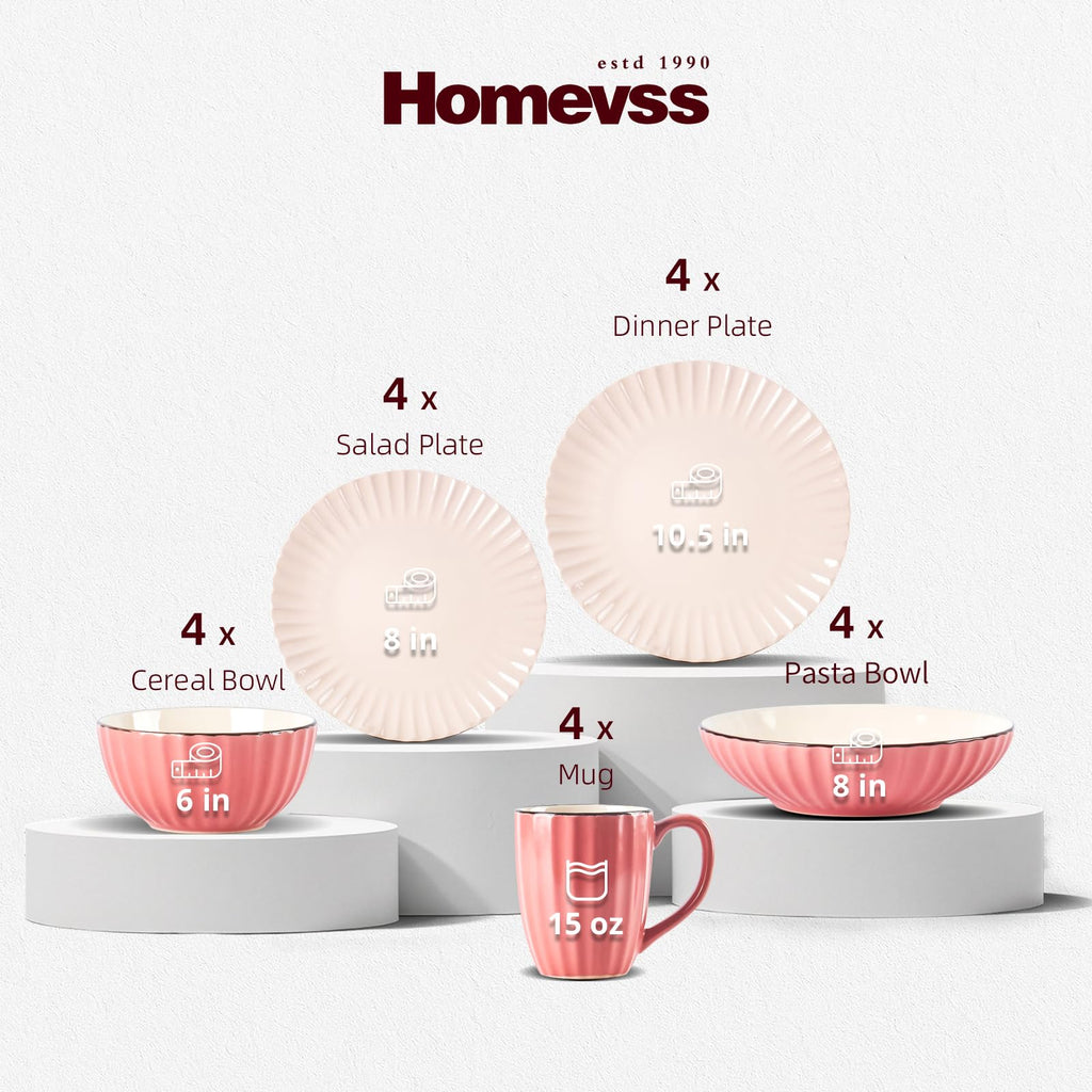 20-PC Ribbed Stoneware Dinnerware Set, Pink, Service for 4