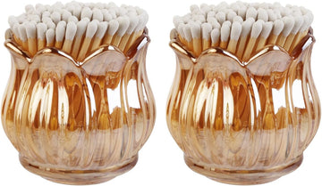 Glass Candlestick Holders,Match Holder with Striker x 4,Match Box,Matchstick Holder Jar for Scented Candle on Dining - Set of 2