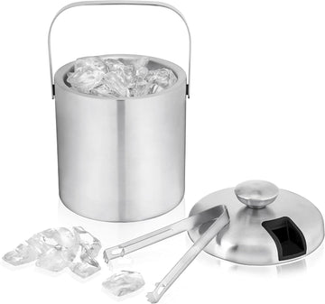 Stainless Steel Ice Buckets for Parties with Lid, 1.3L Capacity Double Wall Ice Bucket with Tongs, Insulated Ice