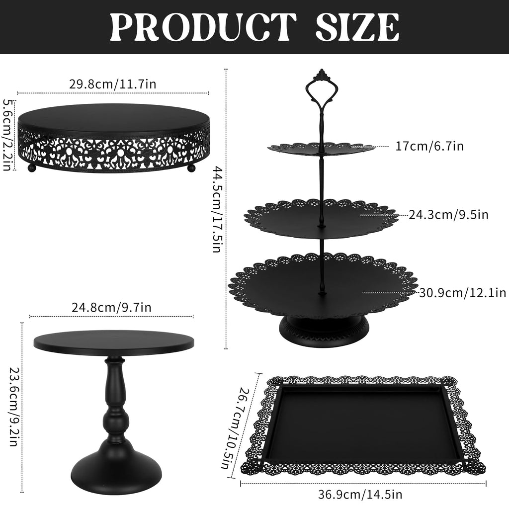 8 Pcs Cake Stand Black Metal Dessert Table Display Set, 3-Tier Cupcake Stand, Cake Display Tower and Cookie Tray Rack