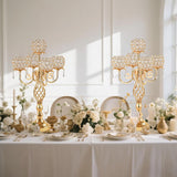 5-Arm Crystal Candelabra Centerpiece 23.2" Tall - Elegant Candle Holder Stand with Crystal Bowl, Chic Table Decor for