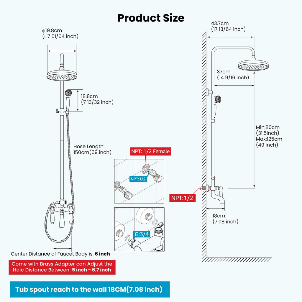 Exposed Shower Faucet Set Antique Brass,Ceramic Lever Handle