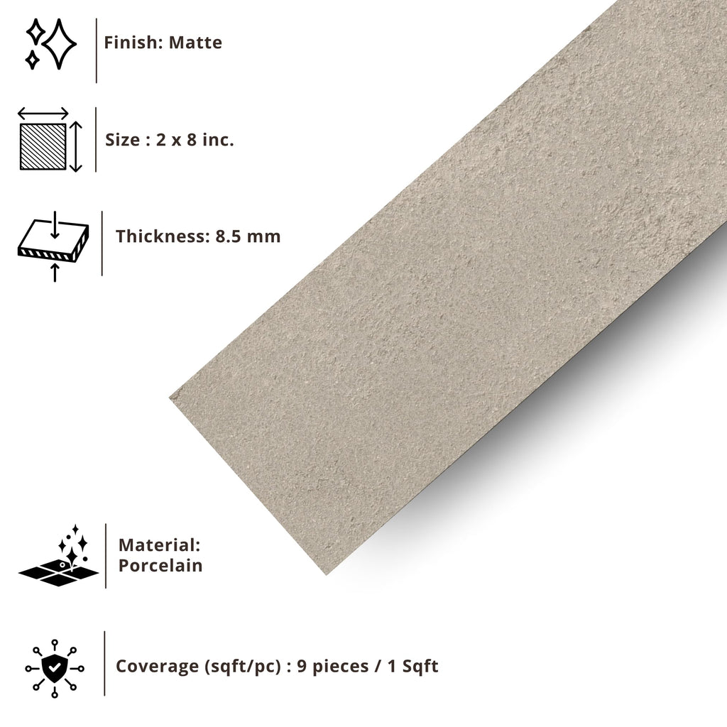Matte Grigio Porcelain Subway Tile - 2"x8" Wall and Floor, Backsplash , Shower, Fireplace Accent - Great for