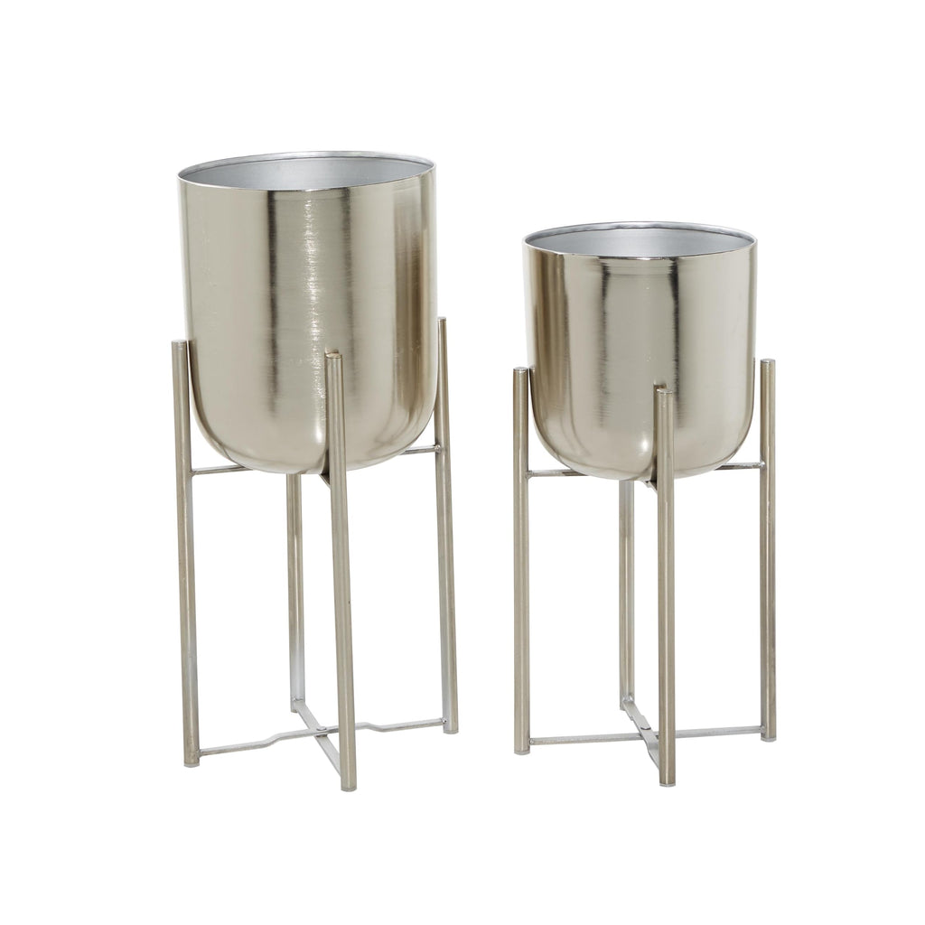 Metal Dome Planters, Set of 2, Silver