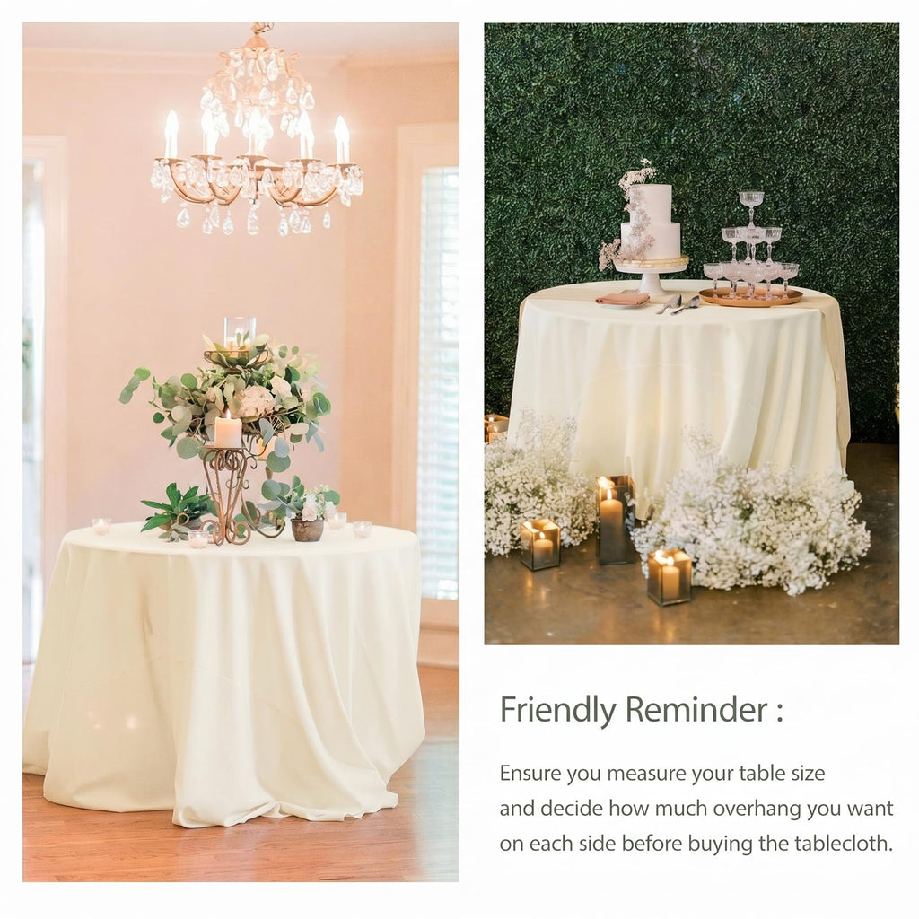 10 Pack Round Tablecloth 90 Inch Ivory, Polyester Fabric Round Table Cover, Stain & Wrinkle Resistant Washable Table